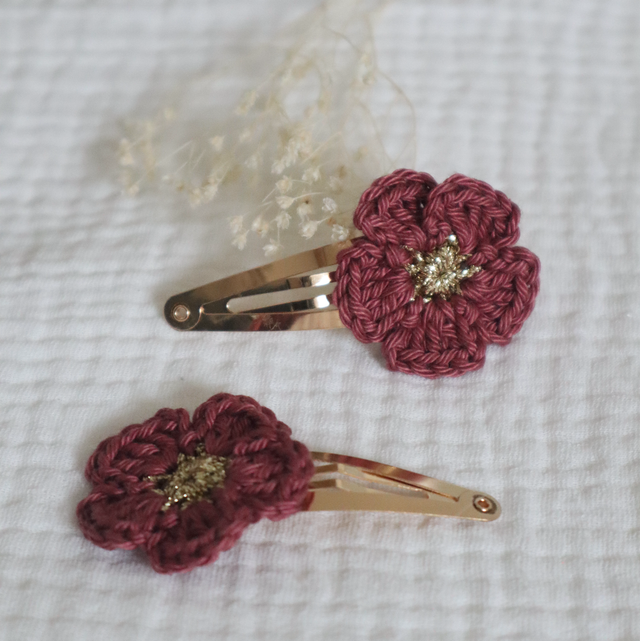 Barrettes fleurs jumelles prune