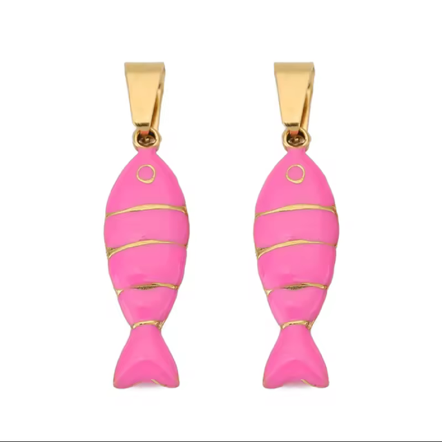 Charm pesce smaltato rosa shock 2,5 cm 