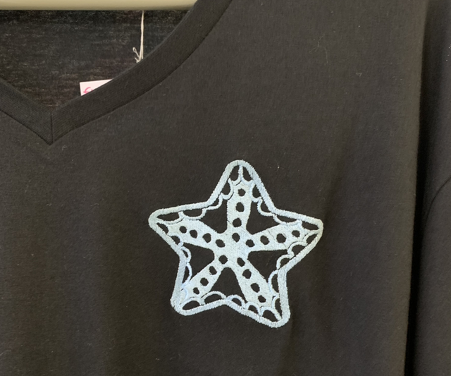 T-shirt Noir Broderie Etoile de Mer - 4XL