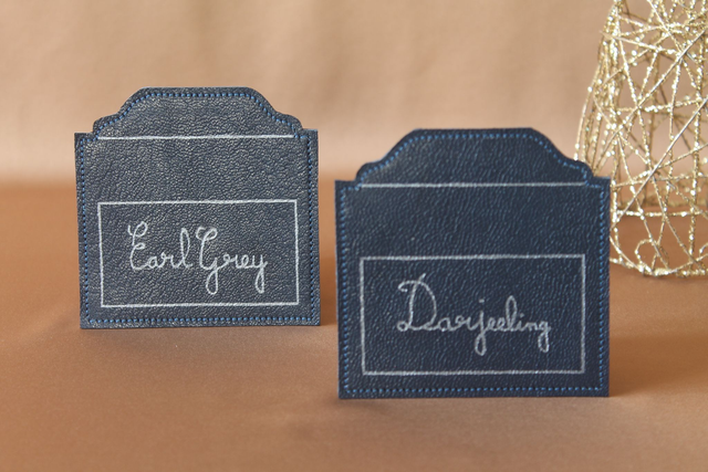 Ensemble de 4 dessous de verre Boite à thé bleu marine