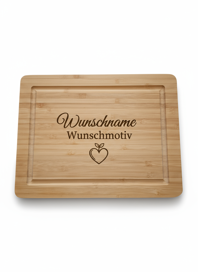 Personalisiertes Schneidebrett mit Saftrille 26,5 x 20,5 x 1,9 cm Naturprodukt aus FSC Zertifiziertem Bambus 