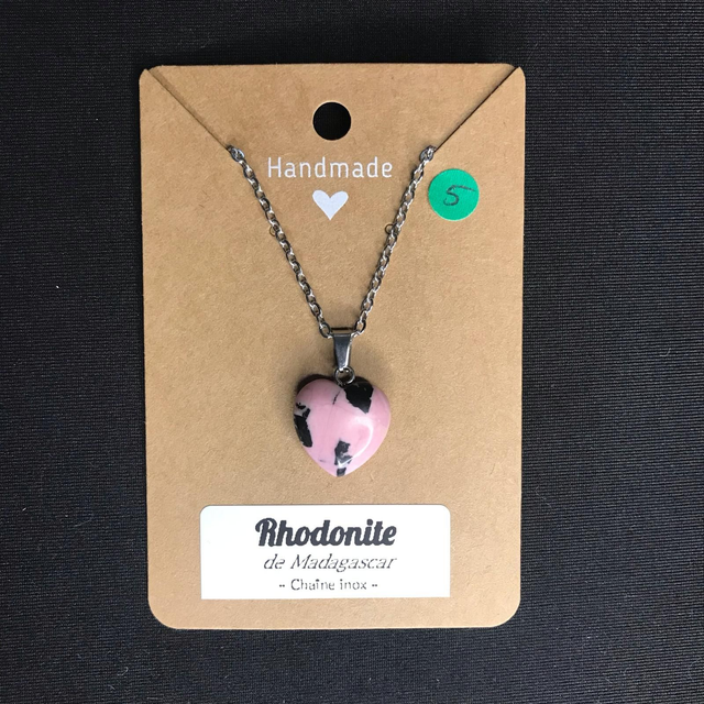 RHODONITE - Pendentif cœur N°5 avec chaîne inox[Madagascar]