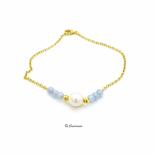 Bracelet fin Angélite bleue et perle de culture 