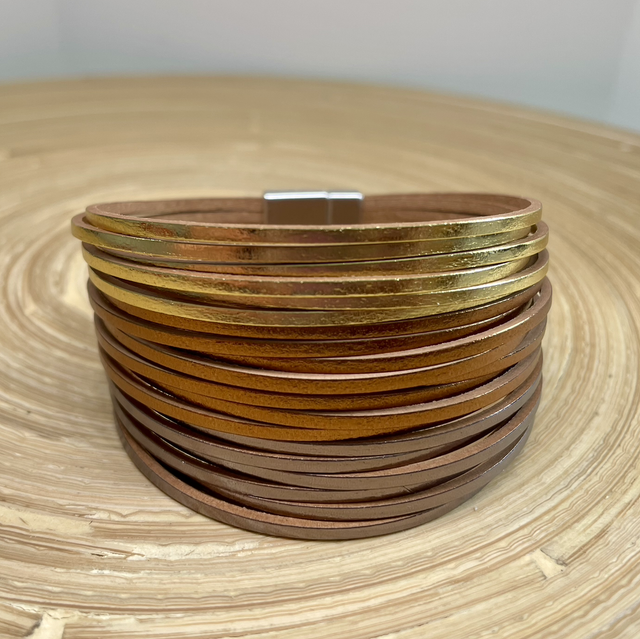 Multi Strand Mixed Tone Pewter Wrap Bracelet