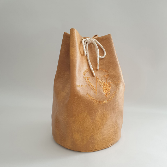 Large - Tan Embroidered Personalised Handmade Urn Bag