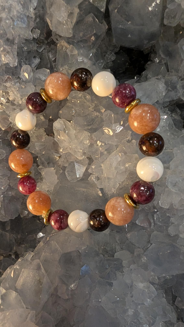 Pierre de Soleil, Lépidolite, Grenat et Nacre 