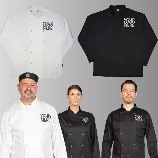 Customised Long-Sleeve Chef Jackets – Black & White