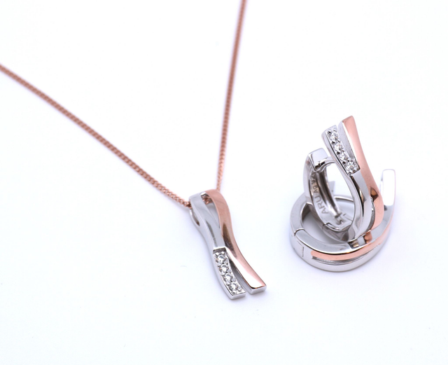 Edles Anhänger- und Creolen-Set – Silber 925, Zirkonia, rosévergoldet "Fabienne"