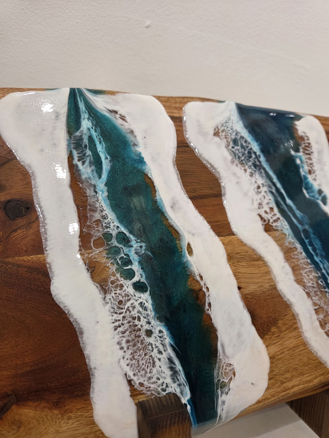 Large Twin Handle Wooden Resin Seascape Serving Board - AK-018