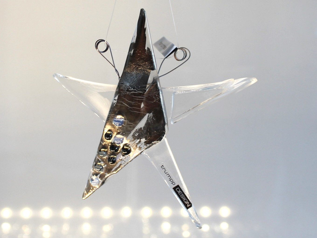 o11 Glas-Stern . Akzente versilbert . Mosaik Dekor . o/ 12 cm