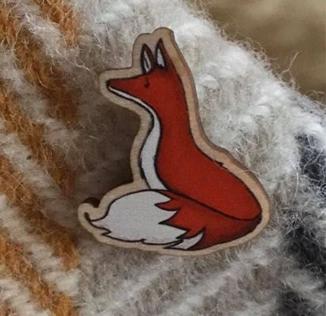 Fox Wooden Pin Badge