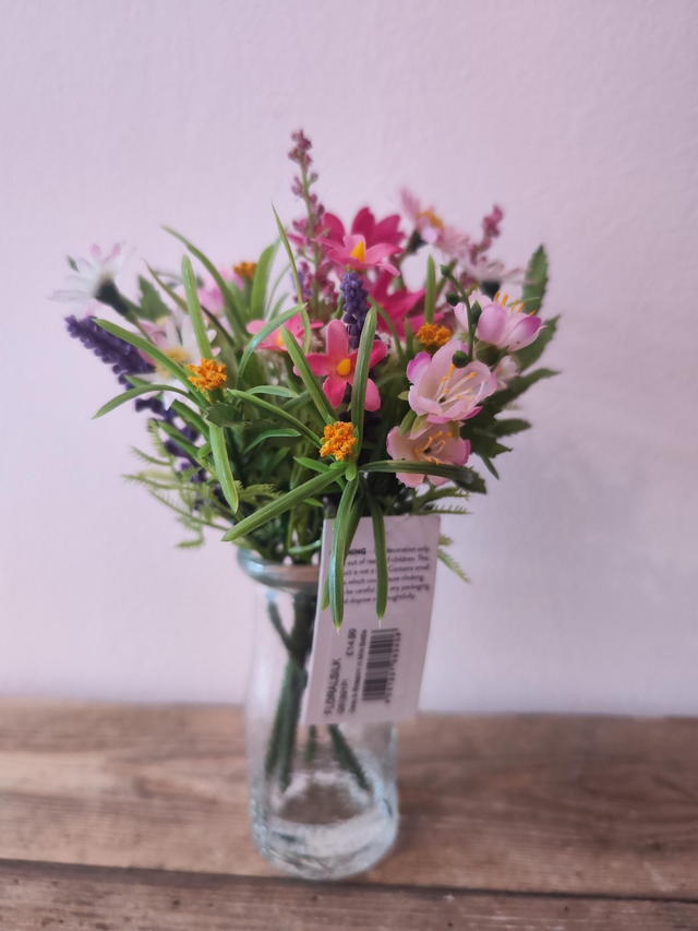 Faux Spring Flowers Milk Bottle Pink
