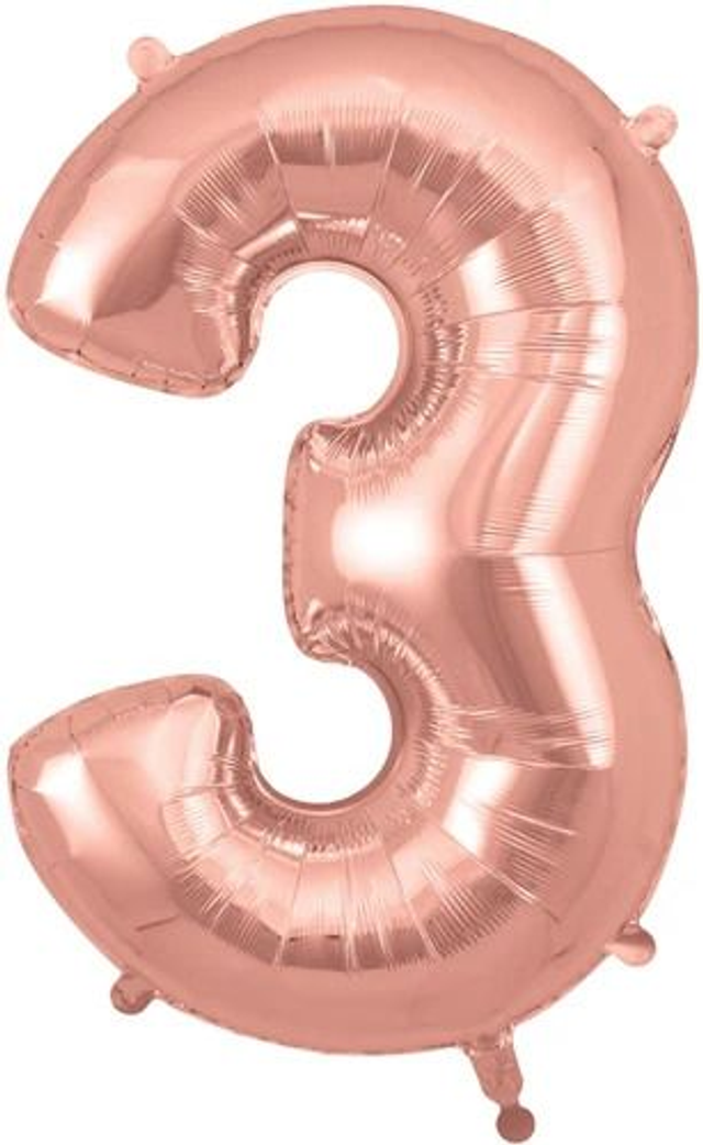 34" NUMBER 3 ROSE GOLD FOIL