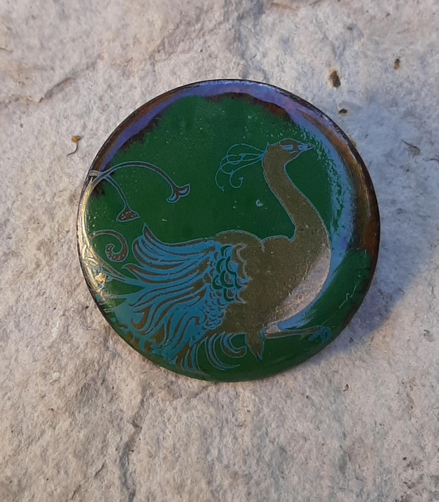 Broche verte Paon doré turquoise