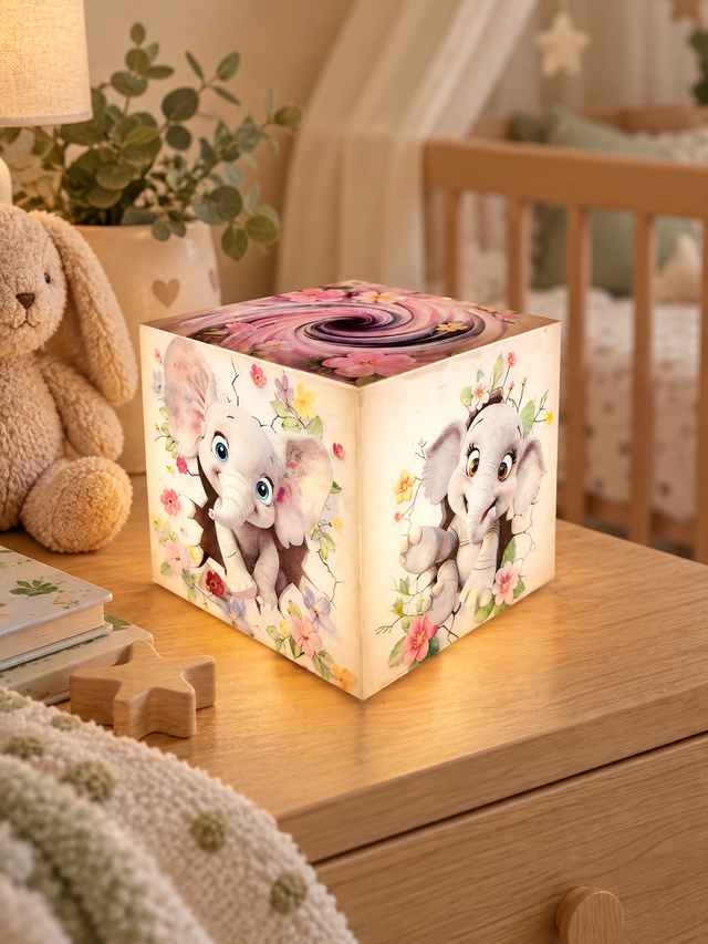 Lampe d'ambiance en cire 10x10cm - "Éléphants"