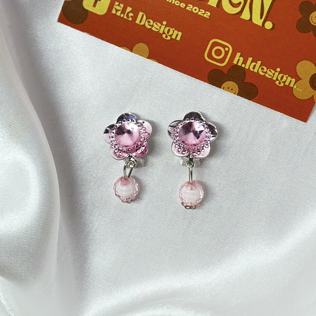 Pink Flower Clip-On Earrings