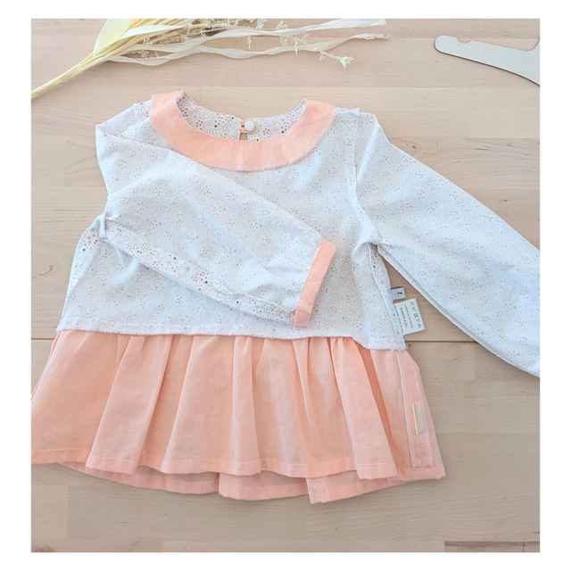 Noël – Ensemble blouse + gilet – Taille 2 ans - Tissu coton rose à étoiles roses