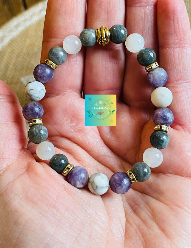 🌹🌸🌹Bracelet en Howlite-Pierre de lune-Labradorite-Lépidolite