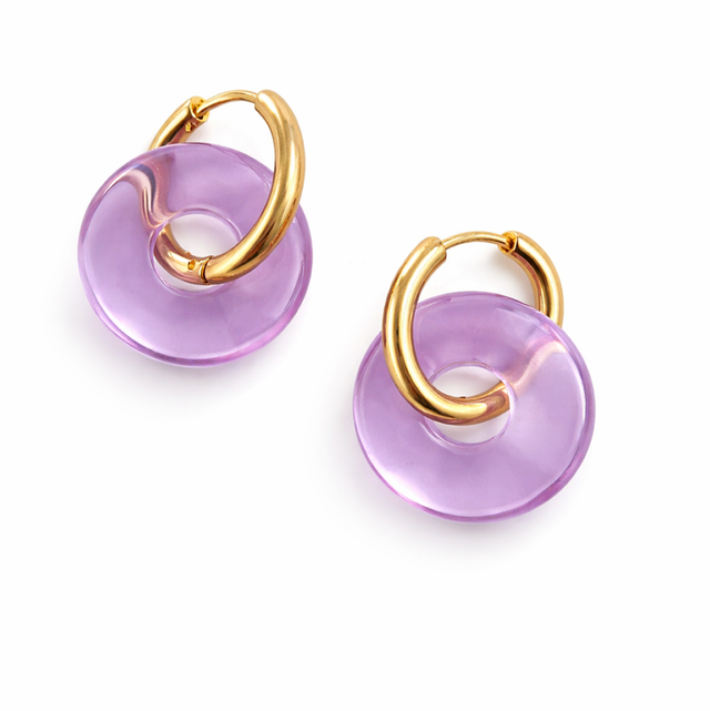 Argolla acero dorado aro lila 