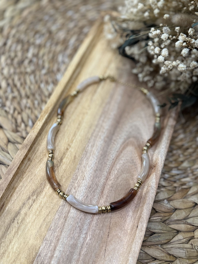 Collier Résine Marron &amp; Beige