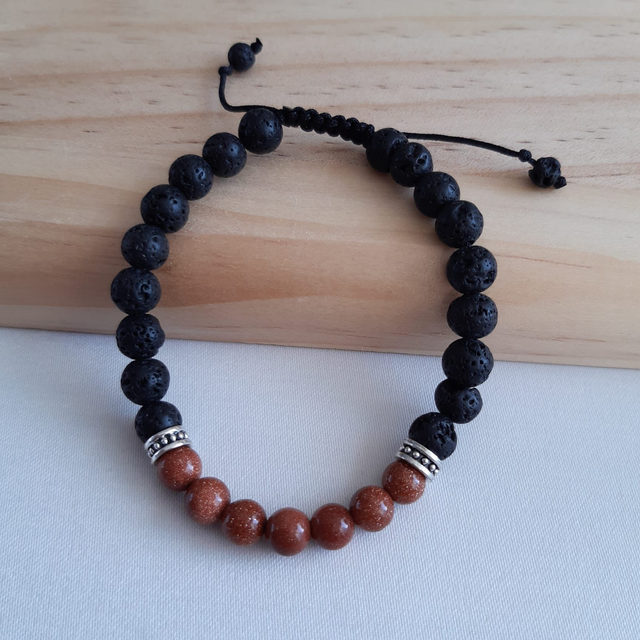 Jongens armband Lavasteen en goud Zandsteen (3.010)