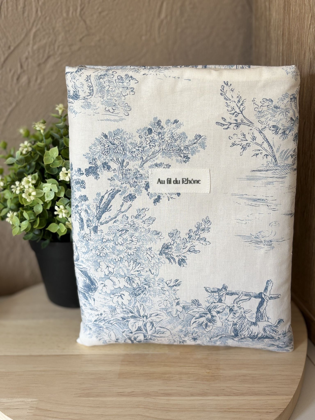 Pochette à livre - toile de Jouy bleu