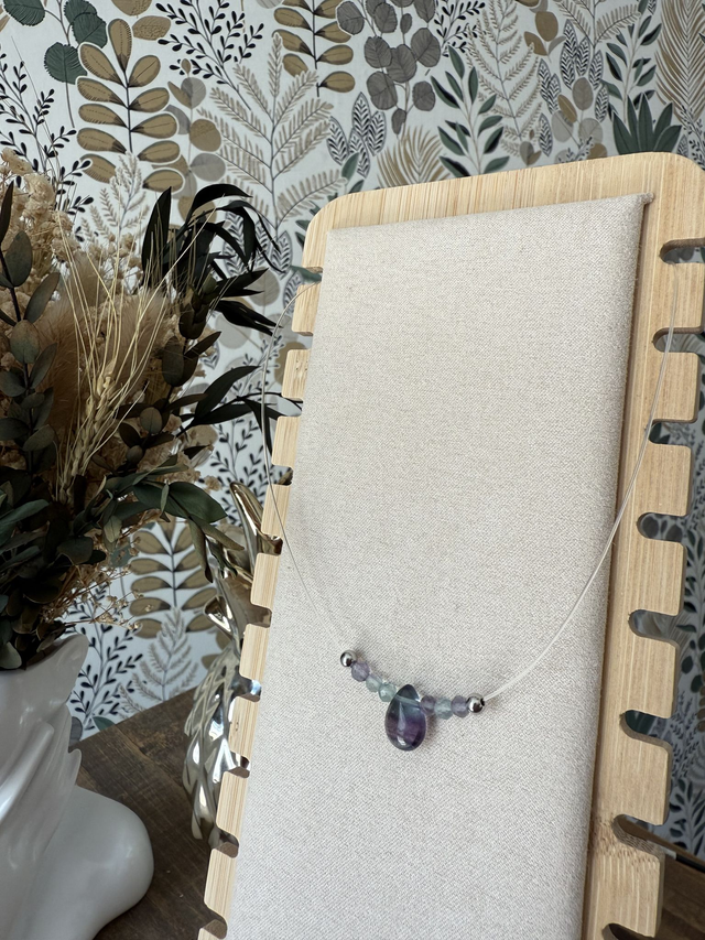 Collier Perles en Fluorite sur Cordon transparent