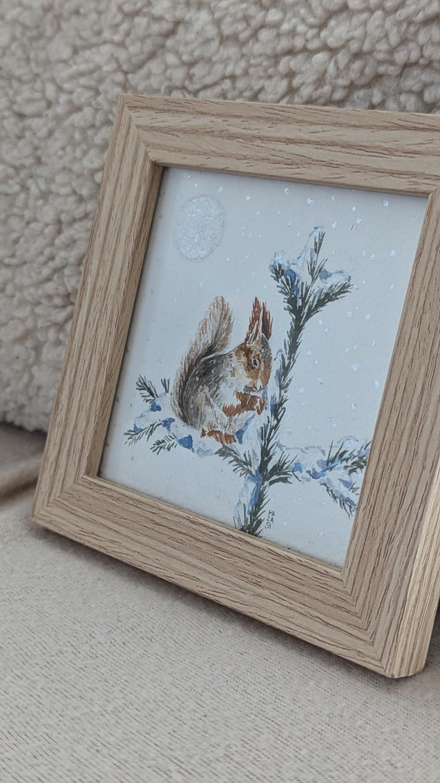 Écureuil dans le sapin enneigé 