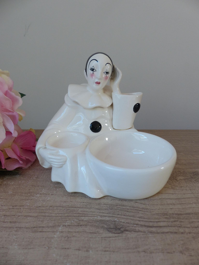 Pot à Barbier Vintage Pierrot en Céramique des Années 1970 – Vide-Poche Décoratif Multifonction pour Rasage, Bijoux ou Clés, Déco Chambre