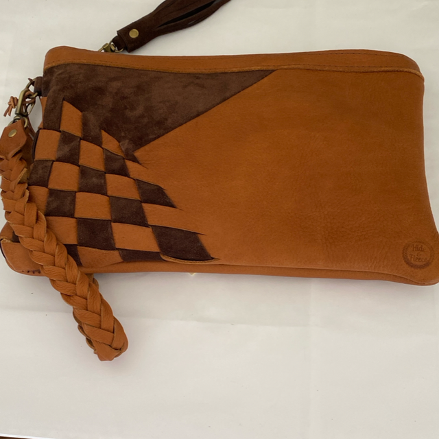 Bronze leather woven wristlet