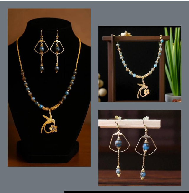 3Parure Jaspe bleu du Népal -- Vitalité et Sécurité intérieure