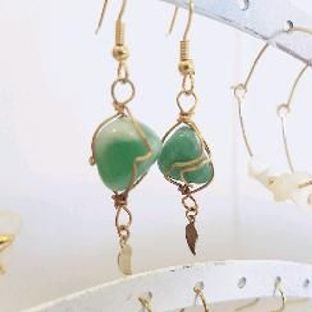 Boucles d'oreilles aventurine et plume