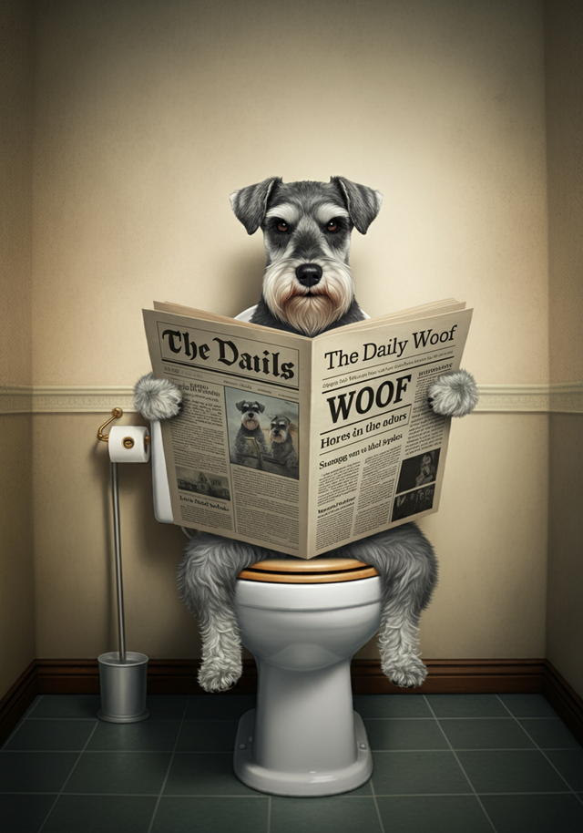 Schnauzer on the Toilet Framed Canvas