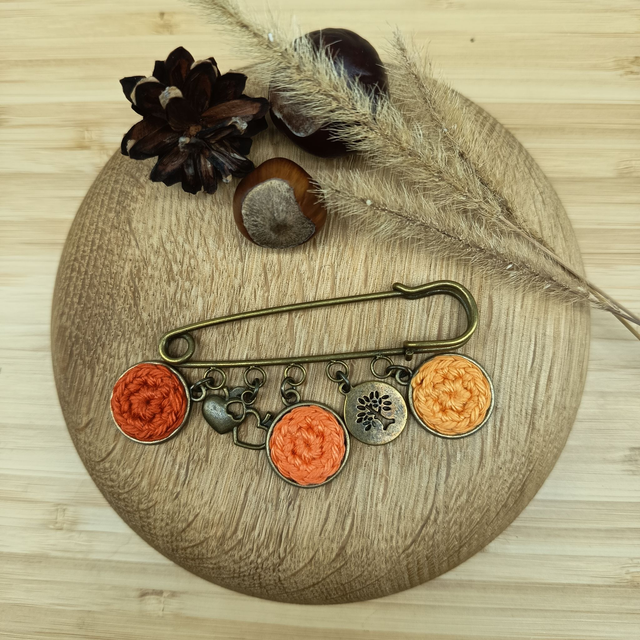 Broche orange et bronze - Broche d'automne