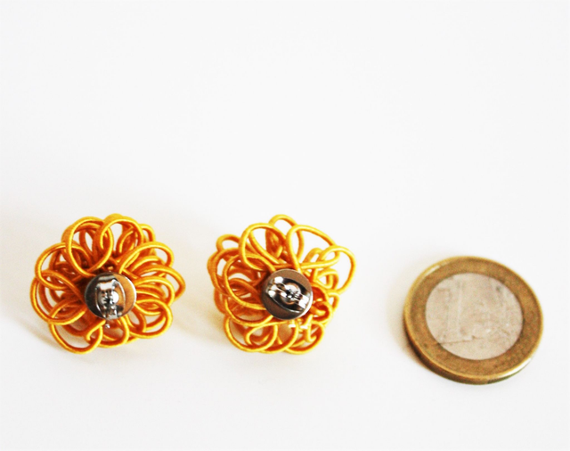 Japanese gold yellow flower earrings, Mizuhiki earrings, Light weight