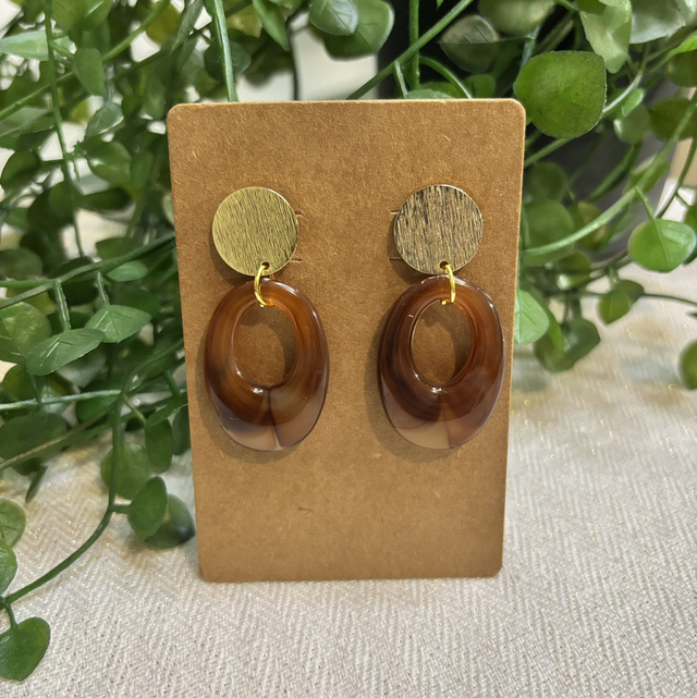 Boucles d’oreilles fantaisie marron et doré