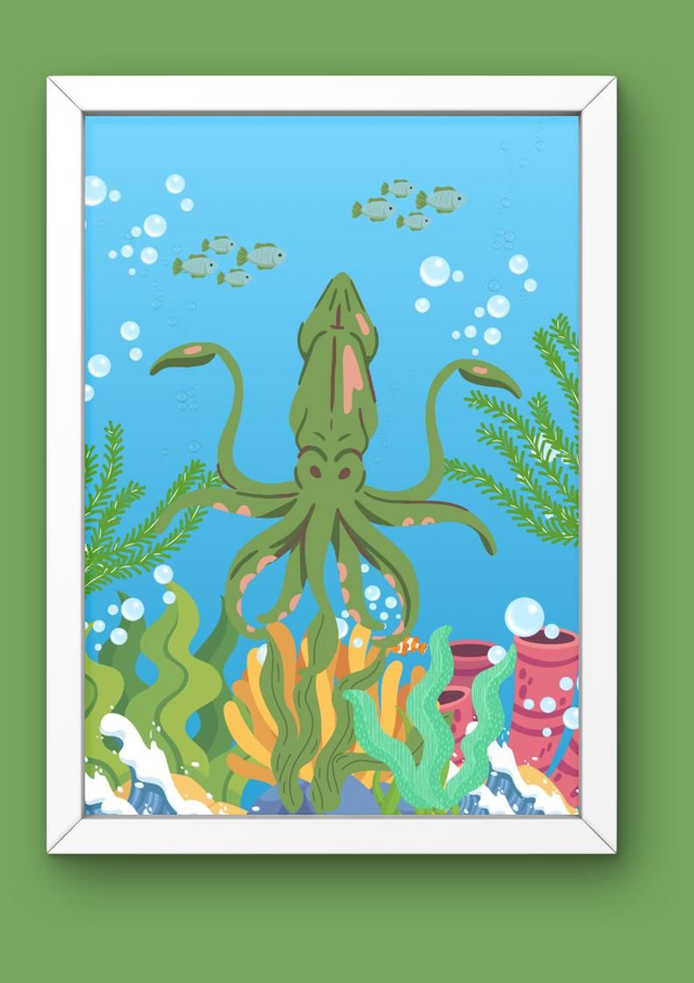 Giant Squid - Under the Sea Art Print Unframed 