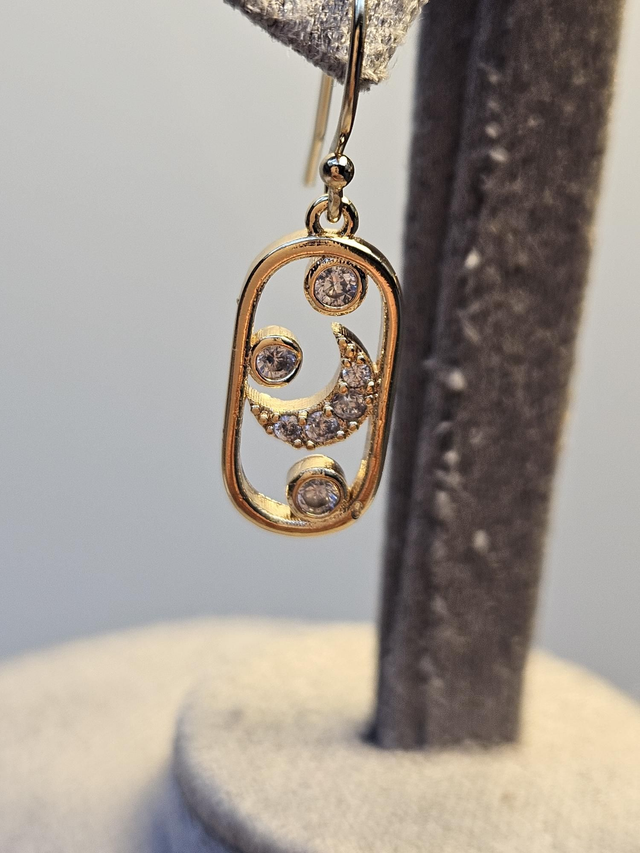 Crystal oval moon gold filled earrings 