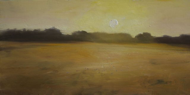 Zachód słońca 20x40 olej płyta 2024 oprawiony