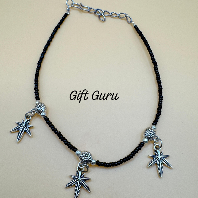 Oxidised black beads anklet