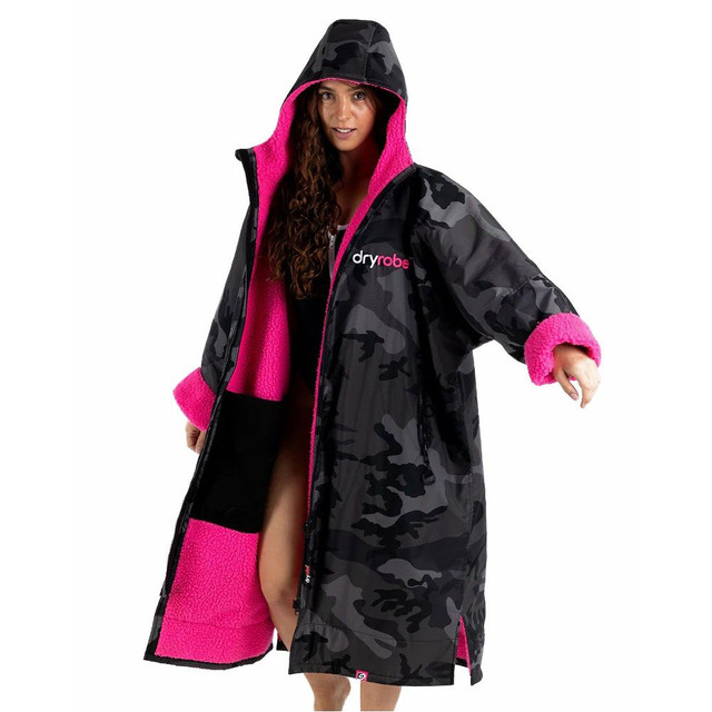 Dryrobe Black Camo Pink - Long Sleeve Changing Robe