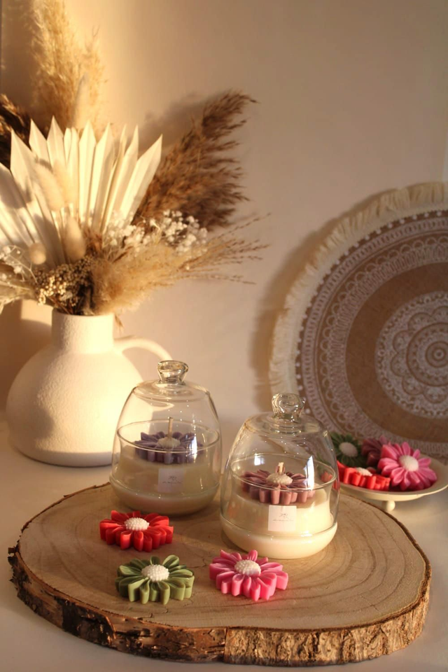 Bougie Fleur Marguerite | Cloche en verre