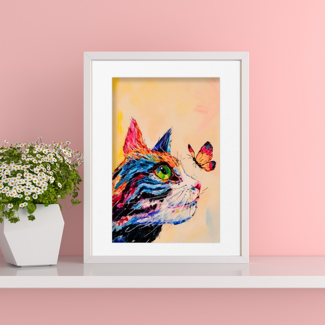 Kat met vlinder | Print A4