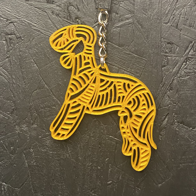 3D - Keychain Bedlington Gold Sparkle