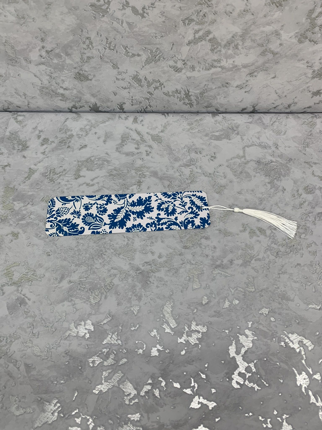 Blue floral metal bookmark 