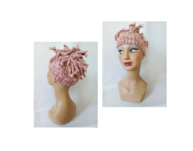 Bonnet femme rose fantaisie laine