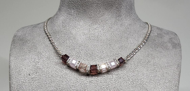 Pink cube crystal sterling silver necklace