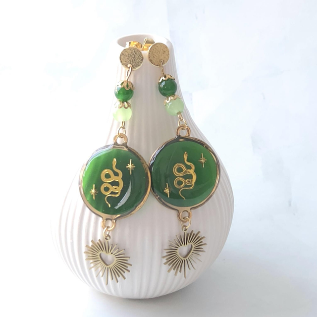 Boucles d'oreilles serpent vertes