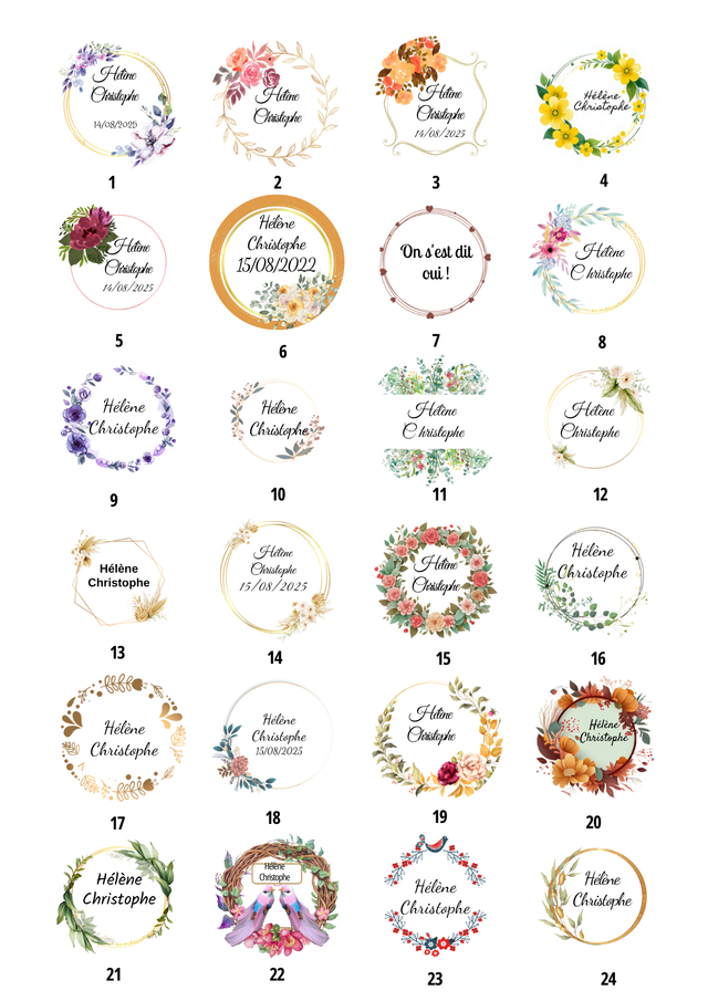 Etiquettes personnalisées mariage plaquettes A4