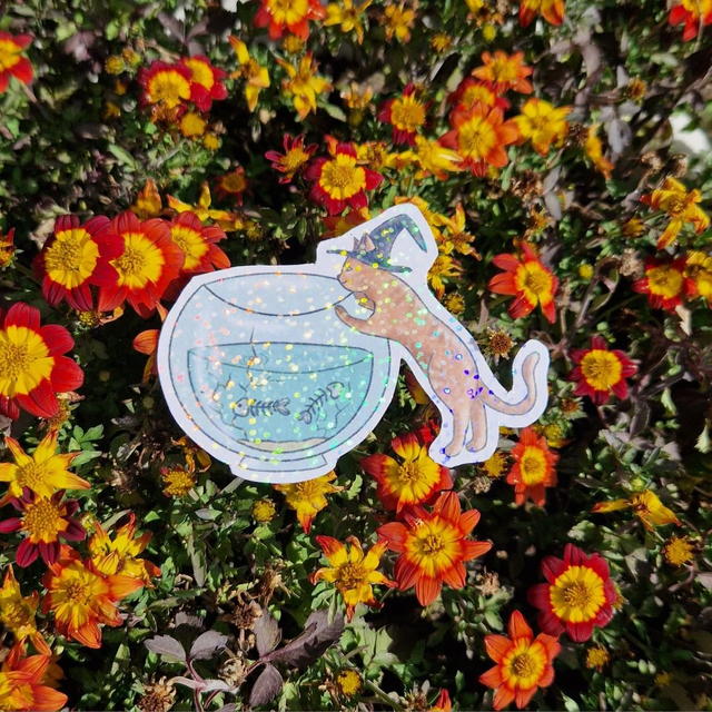 Magnet holographique Chat Roux Bocal